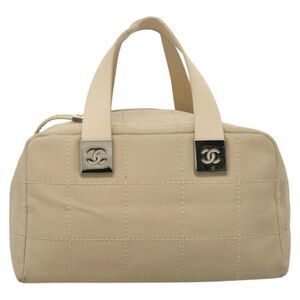 Chanel Chocolate Bar Cc Bowler Bag Canvas Beige Canvas Handbag